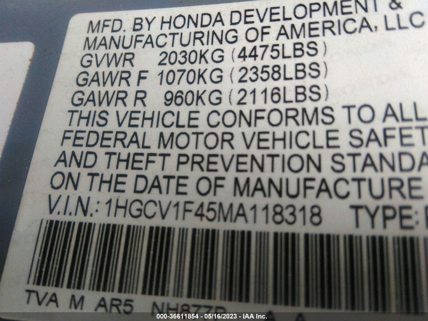 2021 HONDA ACCORD SEDAN SPORT SE - 1HGCV1F45MA118318