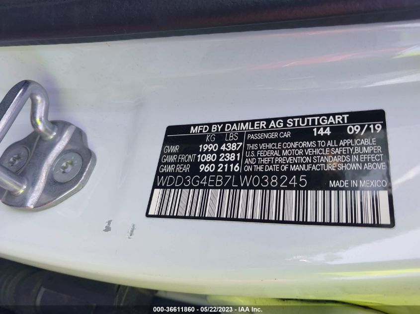 2020 MERCEDES-BENZ A-CLASS A 220 WDD3G4EB7LW038245