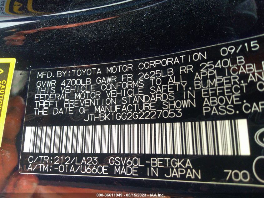 2016 LEXUS ES 350 - JTHBK1GG2G2227053