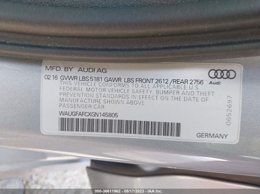 2016 AUDI A6 2.0T PREMIUM PLUS - WAUGFAFCXGN145805