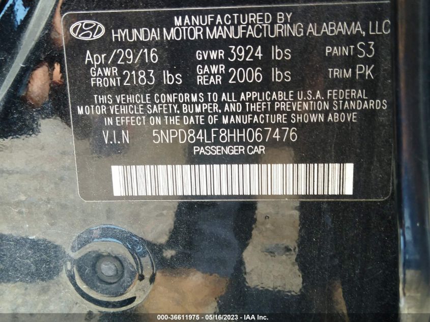 2017 HYUNDAI ELANTRA SE - 5NPD84LF8HH067476