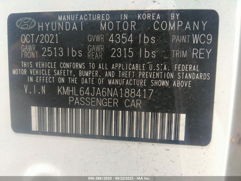 2022 HYUNDAI SONATA SEL - KMHL64JA6NA188417