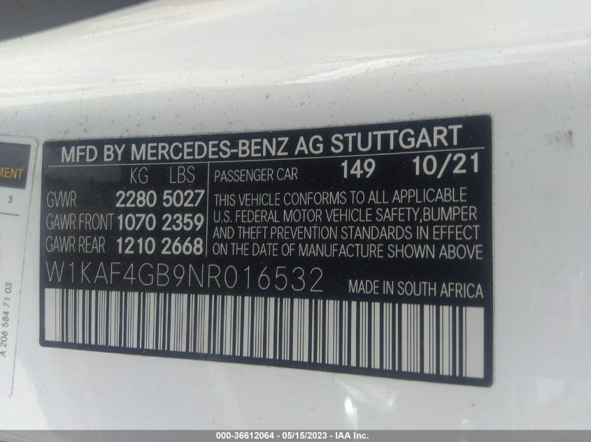 2022 MERCEDES-BENZ C-CLASS C 300 - W1KAF4GB9NR016532