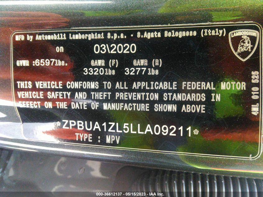 2020 LAMBORGHINI URUS ZPBUA1ZL5LLA09211