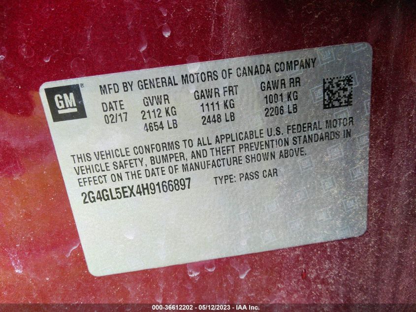 2017 BUICK REGAL SPORT TOURING - 2G4GL5EX4H9166897