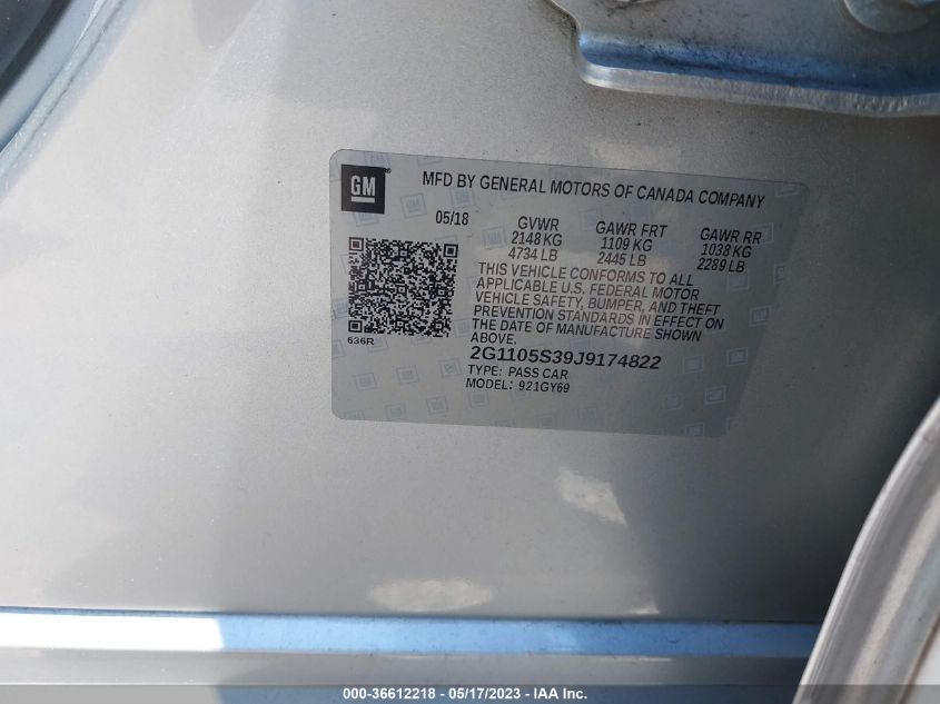 2018 CHEVROLET IMPALA LT - 2G1105S39J9174822