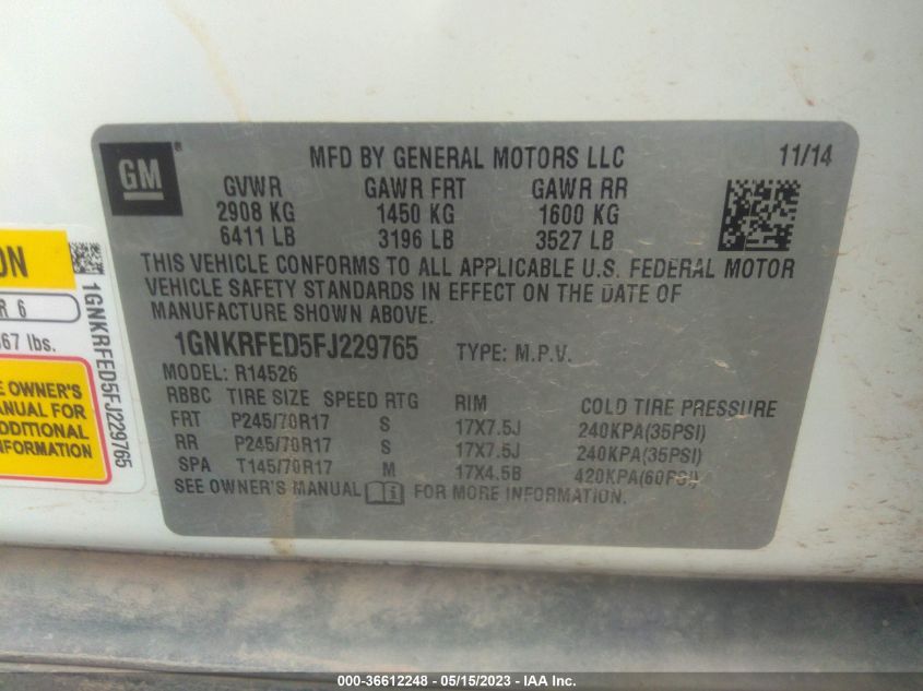 2015 CHEVROLET TRAVERSE LS - 1GNKRFED5FJ229765