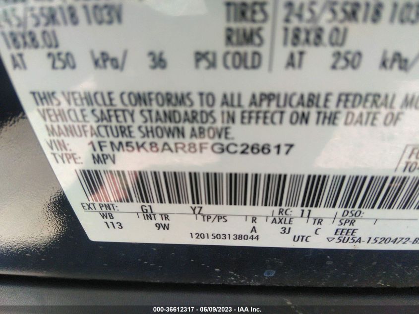 2015 FORD UTILITY POLICE 1FM5K8AR8FGC26617