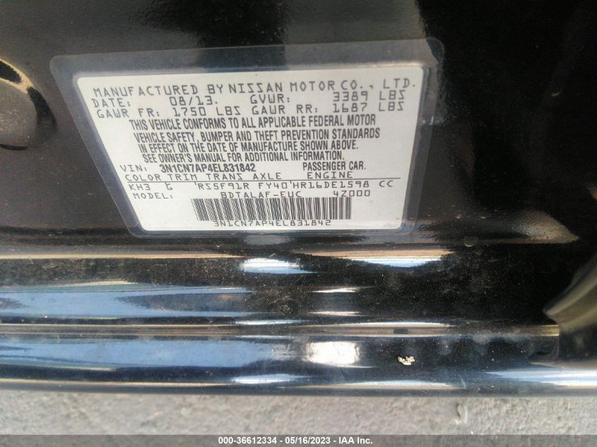 2014 NISSAN VERSA S - 3N1CN7AP4EL831842