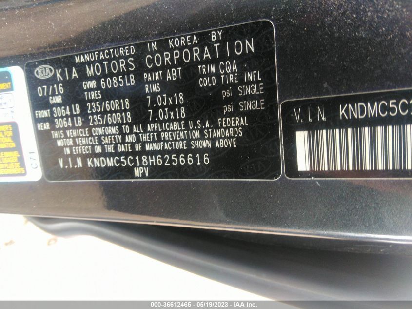 2017 KIA SEDONA EX - KNDMC5C18H6256616