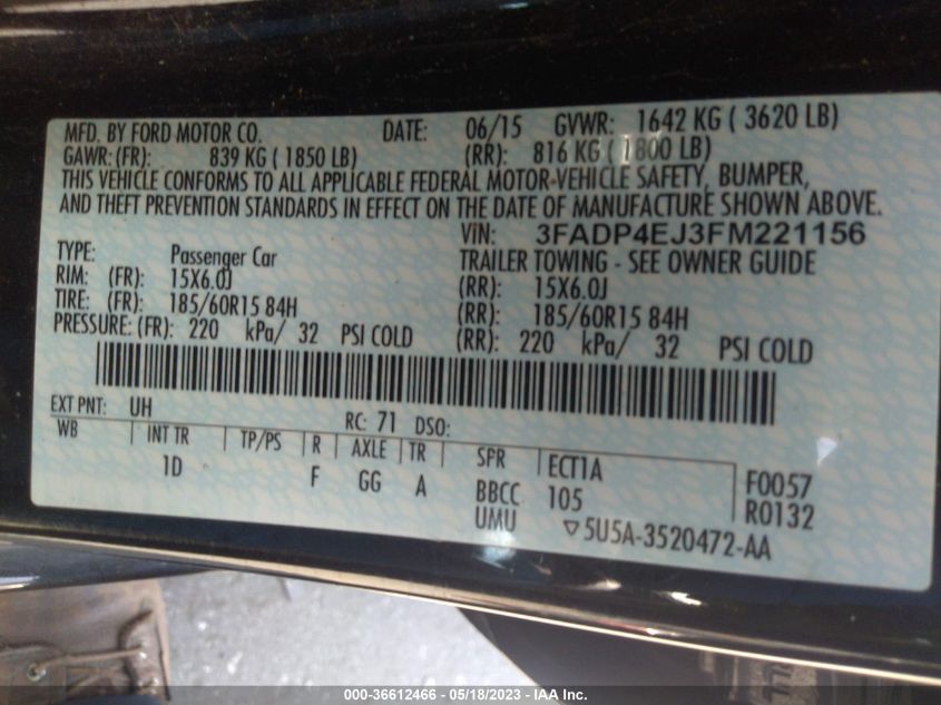 2015 FORD FIESTA SE - 3FADP4EJ3FM221156