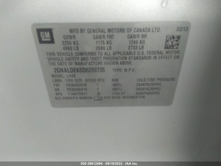 2013 CHEVROLET EQUINOX LT - 2GNALDEK6D6280735