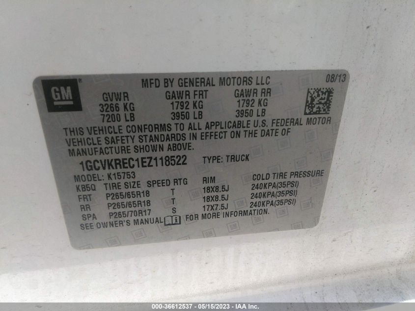 2014 CHEVROLET SILVERADO 1500 2LT 1GCVKREC1EZ118522
