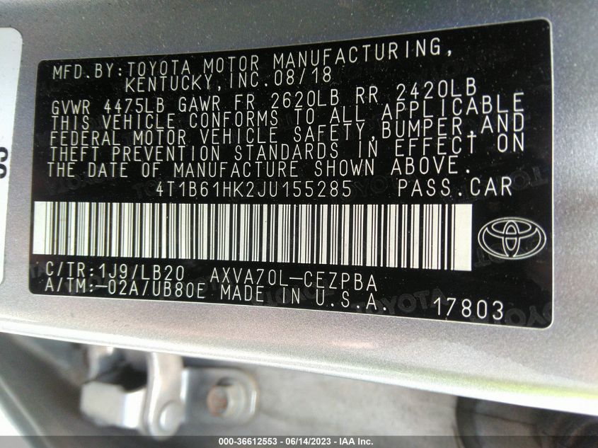 2018 TOYOTA CAMRY XSE - 4T1B61HK2JU155285