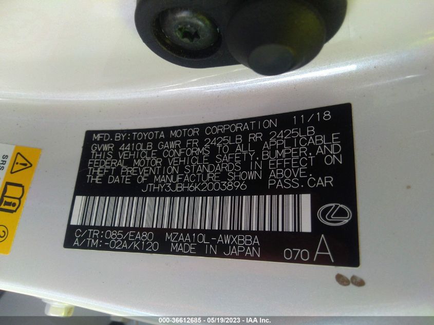 2019 LEXUS UX UX 200 JTHY3JBH6K2003896