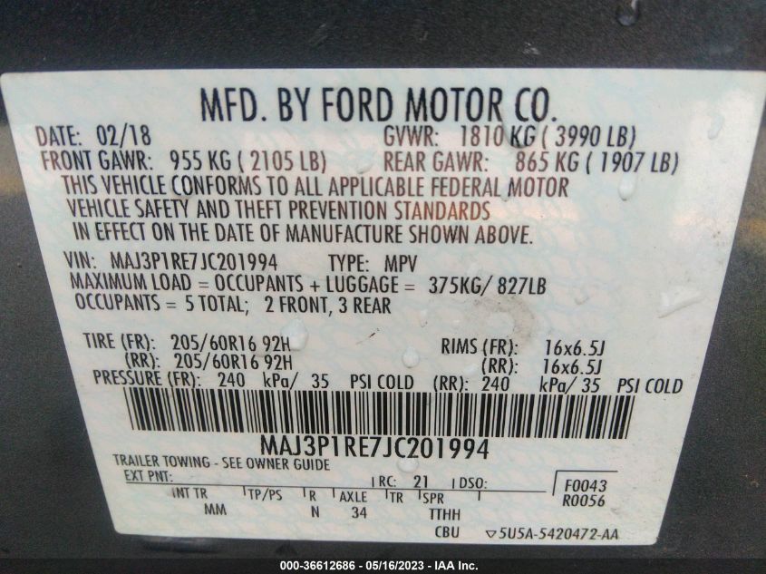 2018 FORD ECOSPORT S - MAJ3P1RE7JC201994