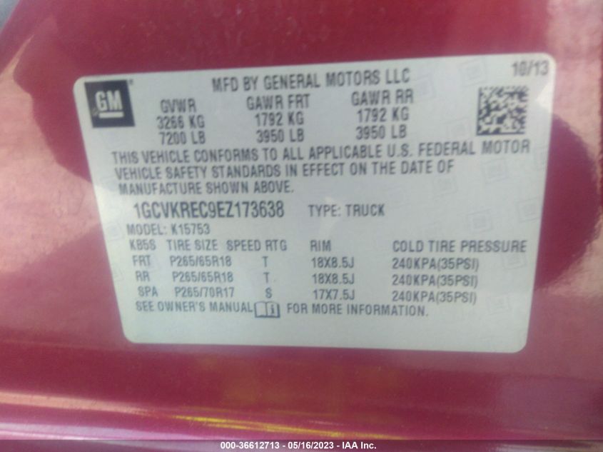 2014 CHEVROLET SILVERADO 1500 LT - 1GCVKREC9EZ173638