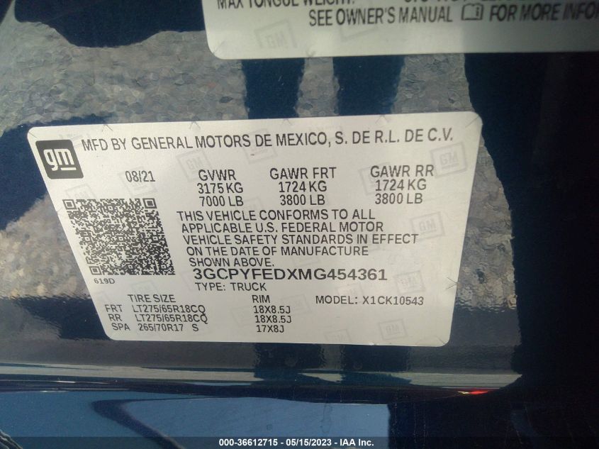 2021 CHEVROLET SILVERADO 1500 LT TRAIL BOSS - 3GCPYFEDXMG454361