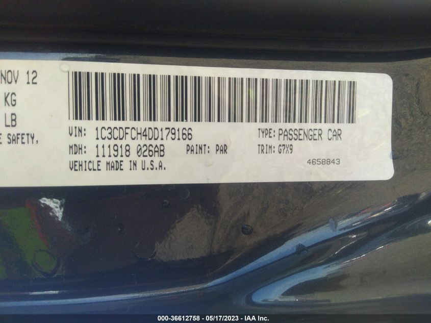 2013 DODGE DART LIMITED - 1C3CDFCH4DD179166