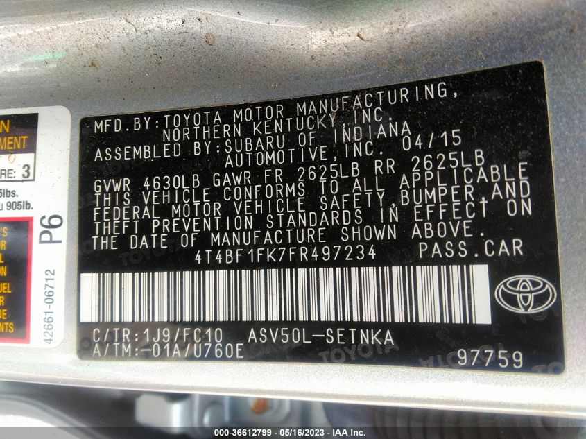 2015 TOYOTA CAMRY LE - 4T4BF1FK7FR497234