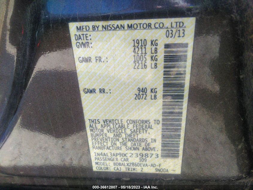 2013 NISSAN ALTIMA 2.5 SL - 1N4AL3AP9DC239873