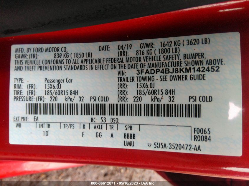 2019 FORD FIESTA SE - 3FADP4BJ8KM142452