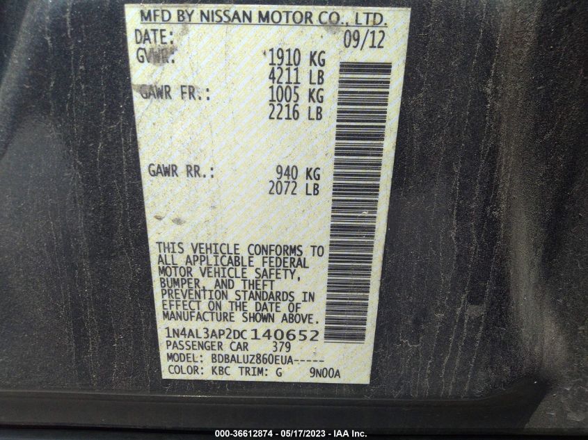 2013 NISSAN ALTIMA 2.5 SV - 1N4AL3AP2DC140652