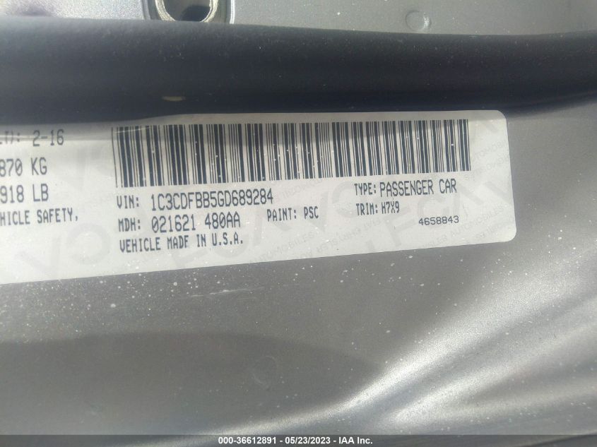 2016 DODGE DART SXT - 1C3CDFBB5GD689284