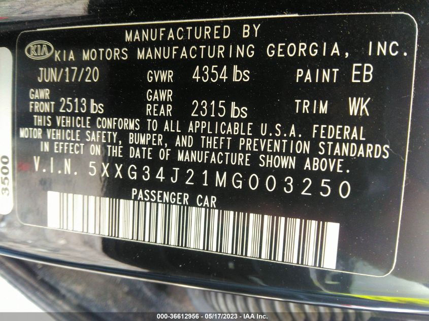 2021 KIA K5 EX - 5XXG34J21MG003250