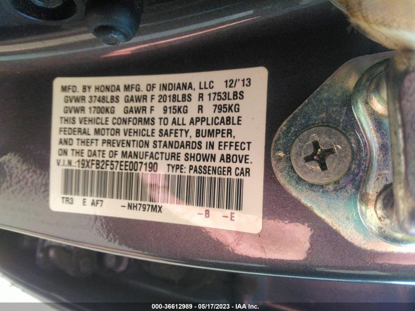 2014 HONDA CIVIC SEDAN LX - 19XFB2F57EE007190