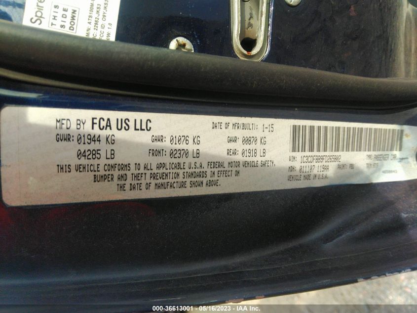 2015 DODGE DART SXT - 1C3CDFBB9FD265802