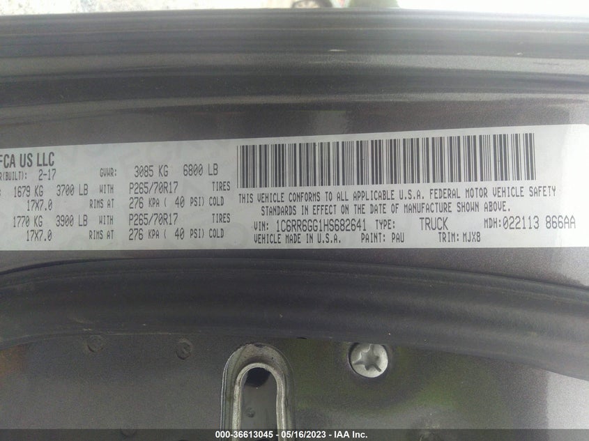 VIN 1C6RR6GG1HS682641 2017 RAM 1500 SLT