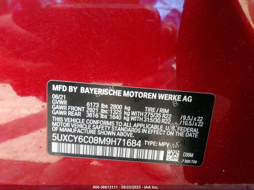 2021 BMW X6 XDRIVE40I - 5UXCY6C08M9H71684