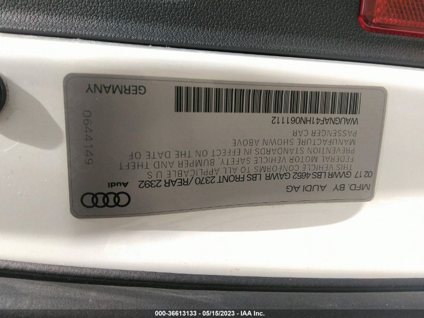 2017 AUDI A4 PREMIUM - WAUGNAF41HN061112