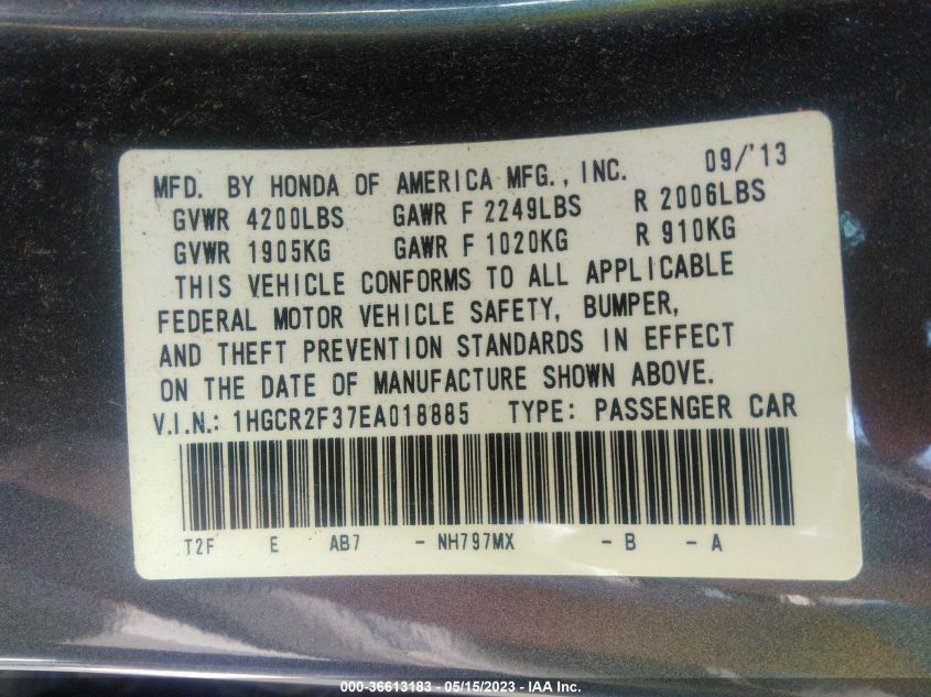 2014 HONDA ACCORD SEDAN LX - 1HGCR2F37EA018885