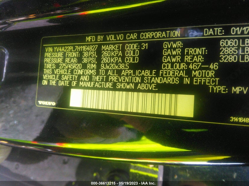VIN YV4A22PL7H1164827 2017 VOLVO XC90 INSCRIPTION