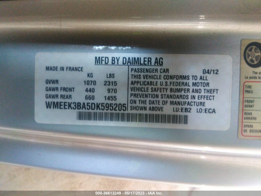 2013 SMART FORTWO PASSION WMEEK3BA5DK595205