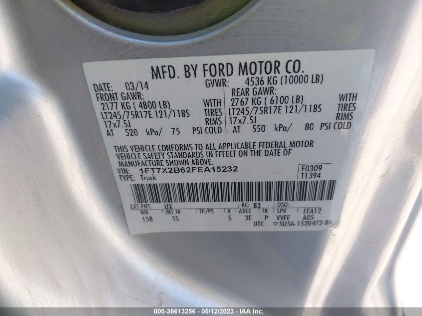 2015 FORD SUPER DUTY F-250 SRW XLT/LARIAT/XL - 1FT7X2B62FEA15232