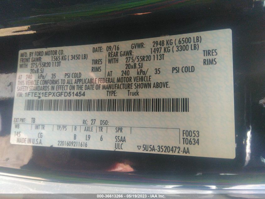 2016 FORD F-150 XL - 1FTEX1EPXGFD51454