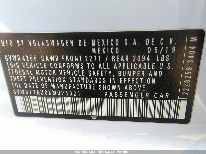 2019 VOLKSWAGEN GOLF GTI S/SE/AUTOBAHN - 3VW5T7AU0KM024321