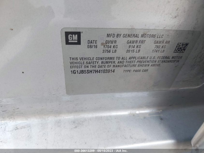2017 CHEVROLET SONIC LS - 1G1JB5SH7H4103914