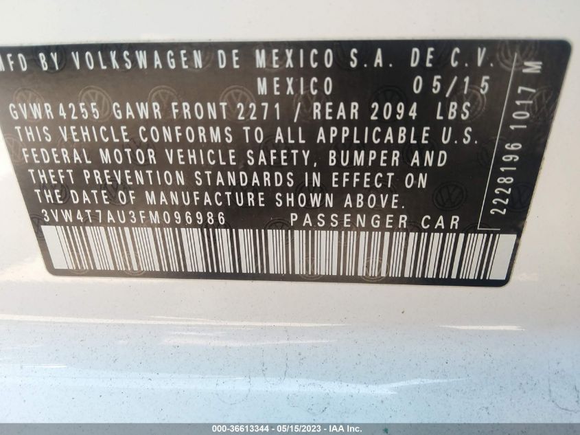 2015 VOLKSWAGEN GOLF GTI S - 3VW4T7AU3FM096986