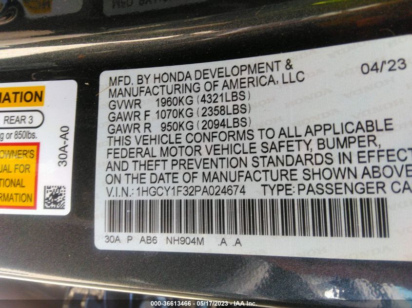 2023 HONDA ACCORD SEDAN EX - 1HGCY1F32PA024674