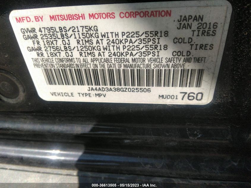2016 MITSUBISHI OUTLANDER SE/SEL - JA4AD3A38GZ025506