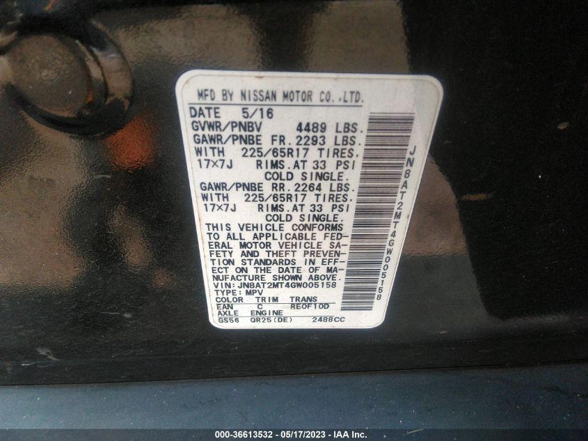 2016 NISSAN ROGUE S - JN8AT2MT4GW005158