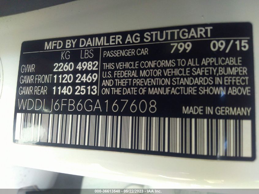 2016 MERCEDES-BENZ CLS WDDLJ6FB6GA167608