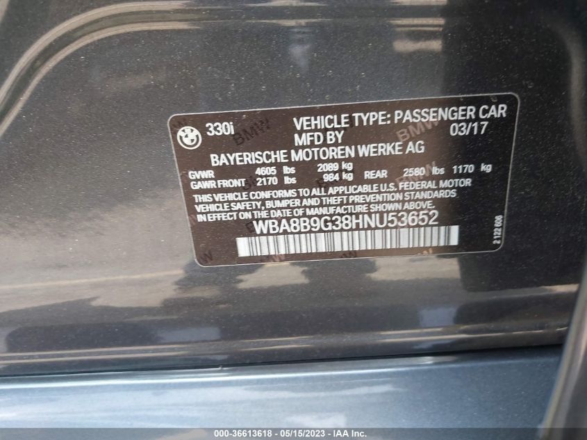 2017 BMW 3 SERIES 330I - WBA8B9G38HNU53652