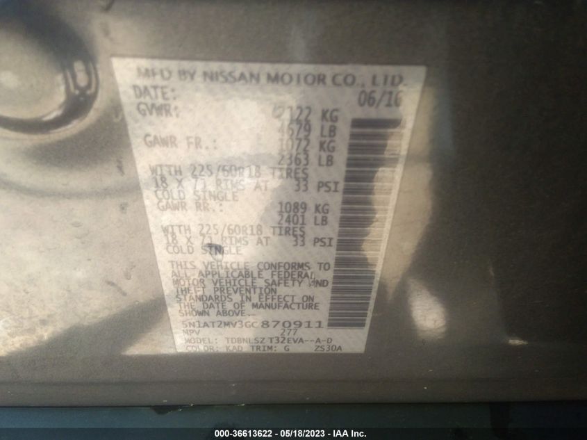 2016 NISSAN ROGUE SL - 5N1AT2MV3GC870911