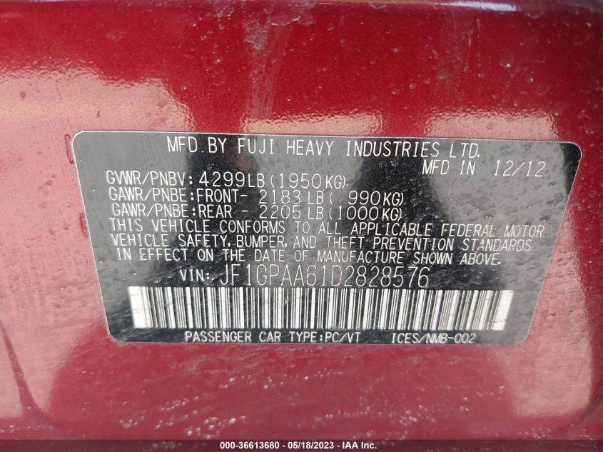 2013 SUBARU IMPREZA WAGON 2.0I - JF1GPAA61D2828576