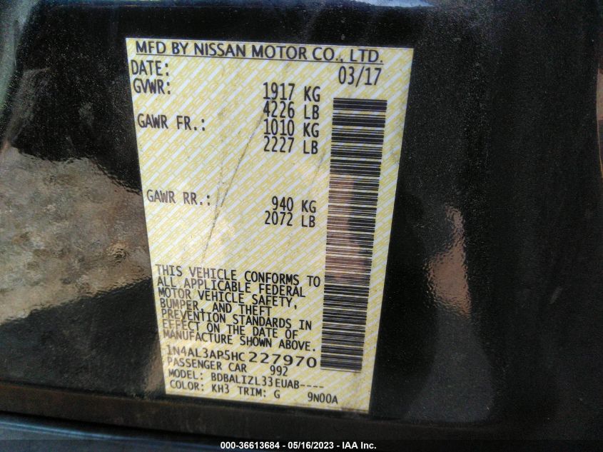 2017 NISSAN ALTIMA 2.5 SV - 1N4AL3AP5HC227970